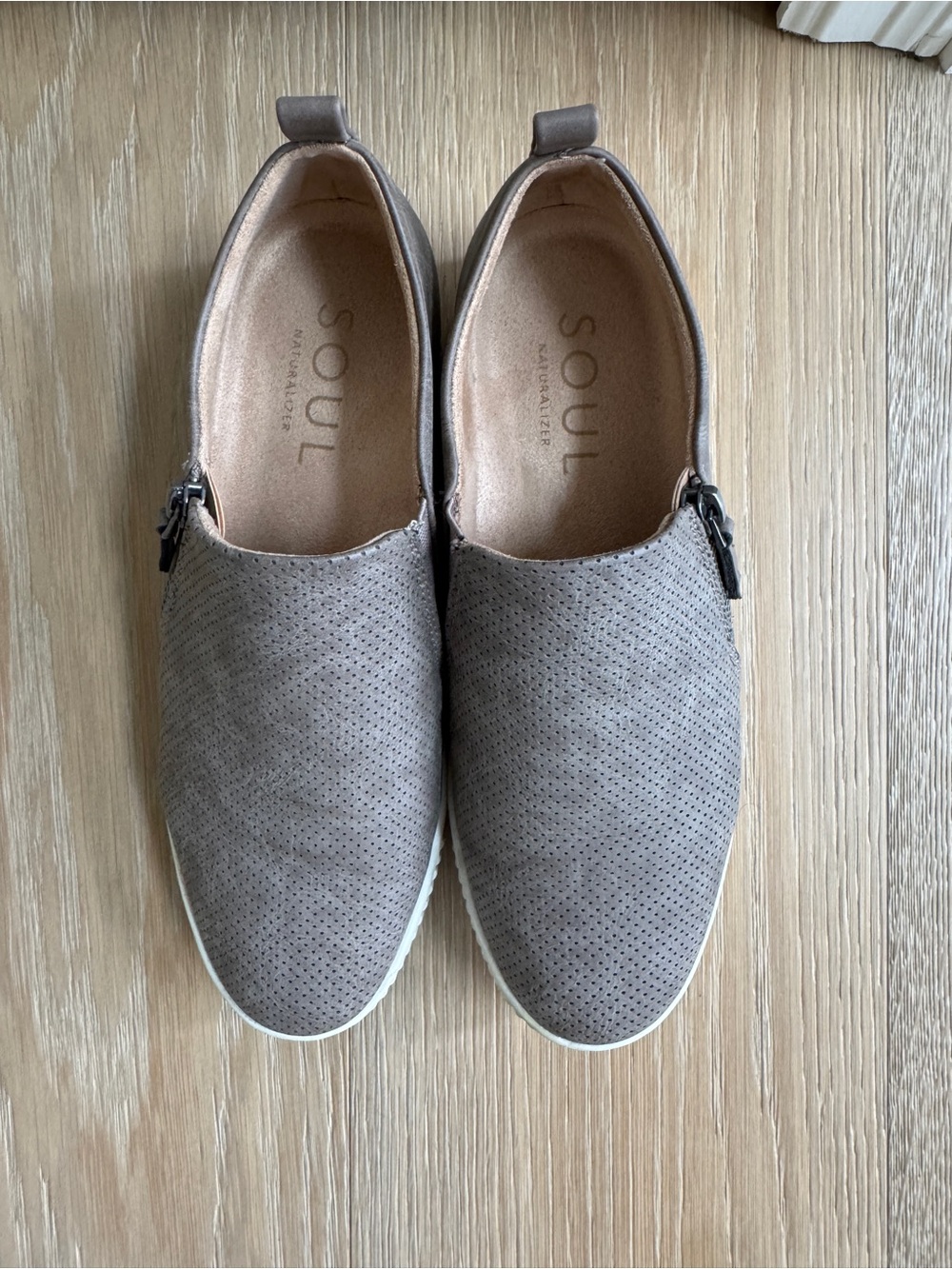 SOUL Naturalizer Taupe Perforated Slip-On Shoes with Side Zip